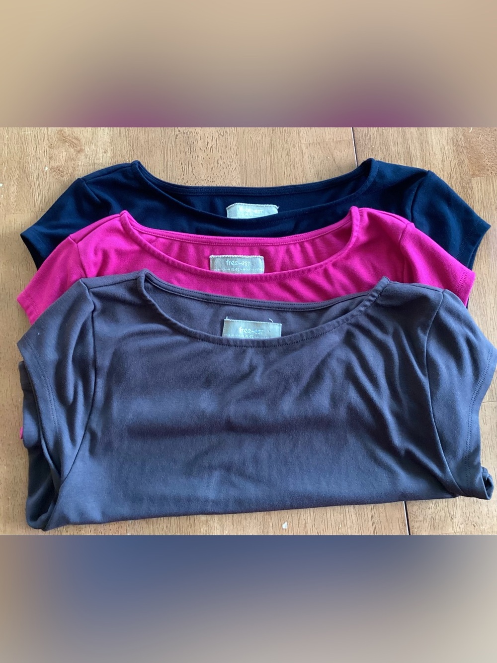 Free People Free-est Bundle 3 Scoop Neck Tees - Brown, Fuschia, Black - XL